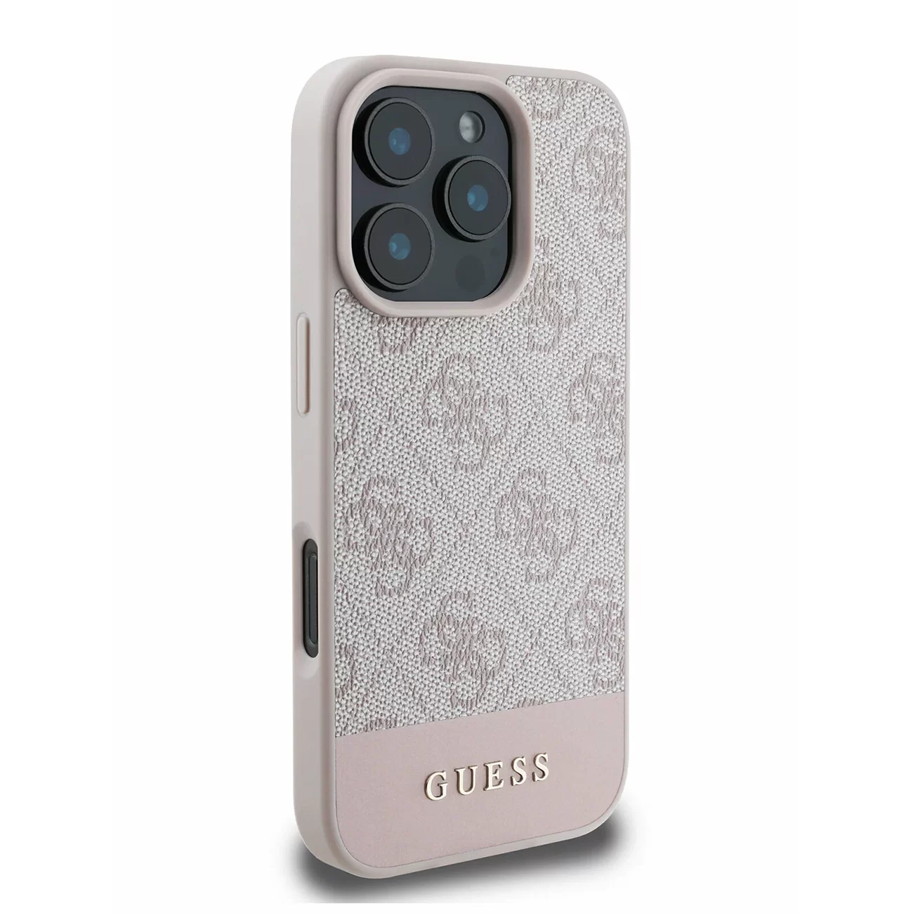 Чехол Guess PU 4G Bottom Stripe Metal Logo Hard Pink для iPhone 16