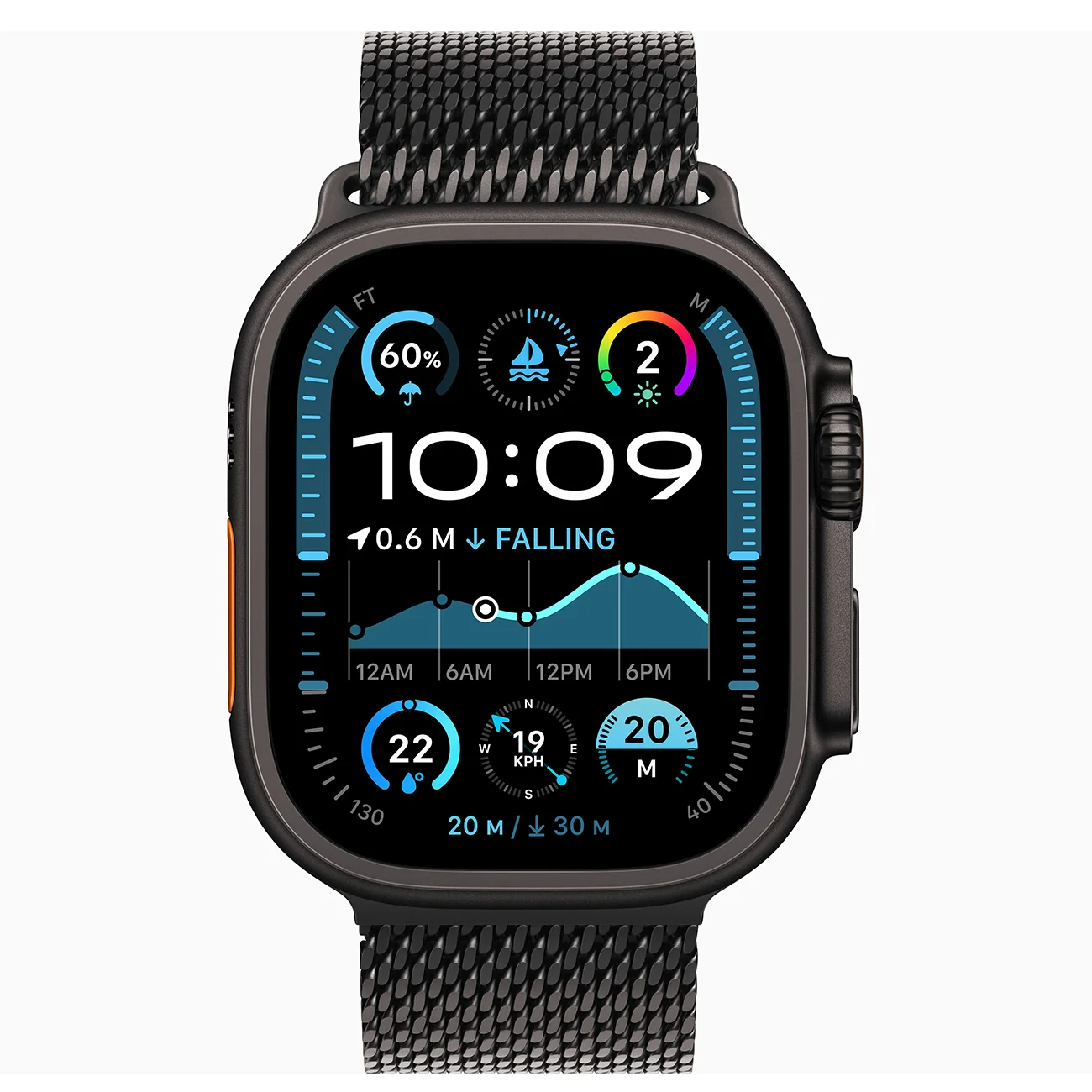 Умные часы Apple Watch Ultra 2 Black Tiatanium, Titanium Milanese Loop, Black, 49 мм