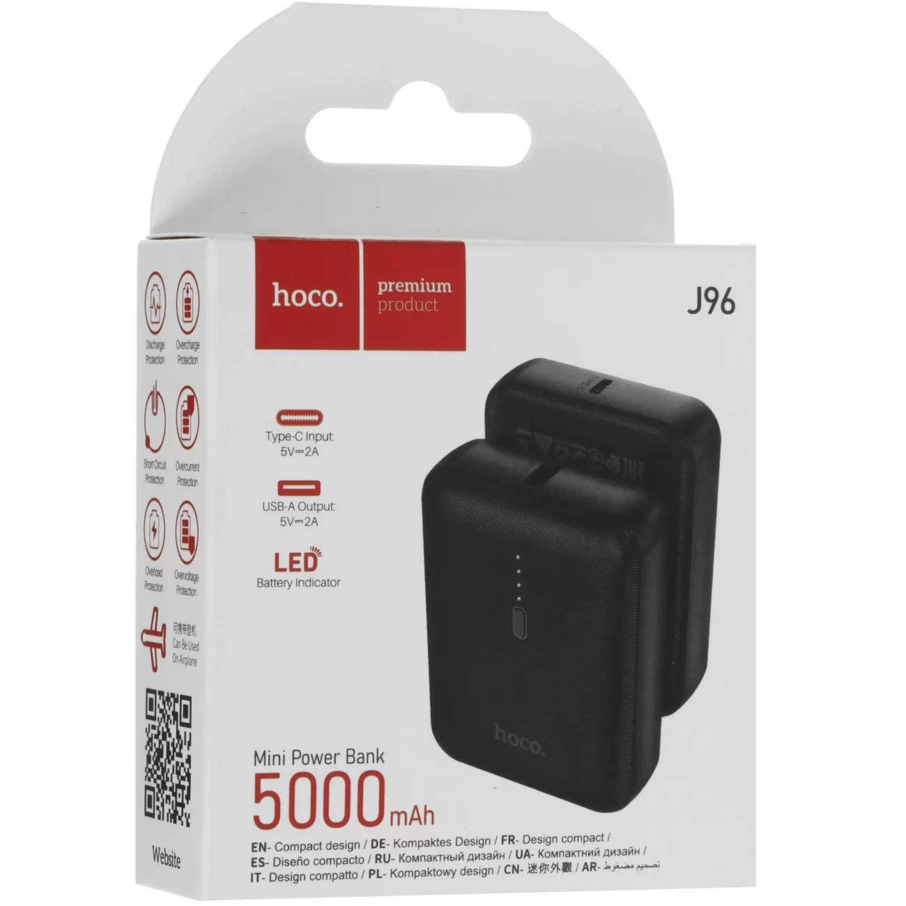 Портативный аккумулятор Hoco J96 Strider, 5000 мА·ч, 10 Вт, USB-A, чёрный