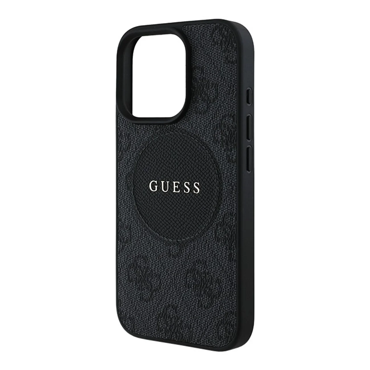 Чехол Guess PU 4G with Round Patch Metal Logo Hard Black (MagSafe) для iPhone 16
