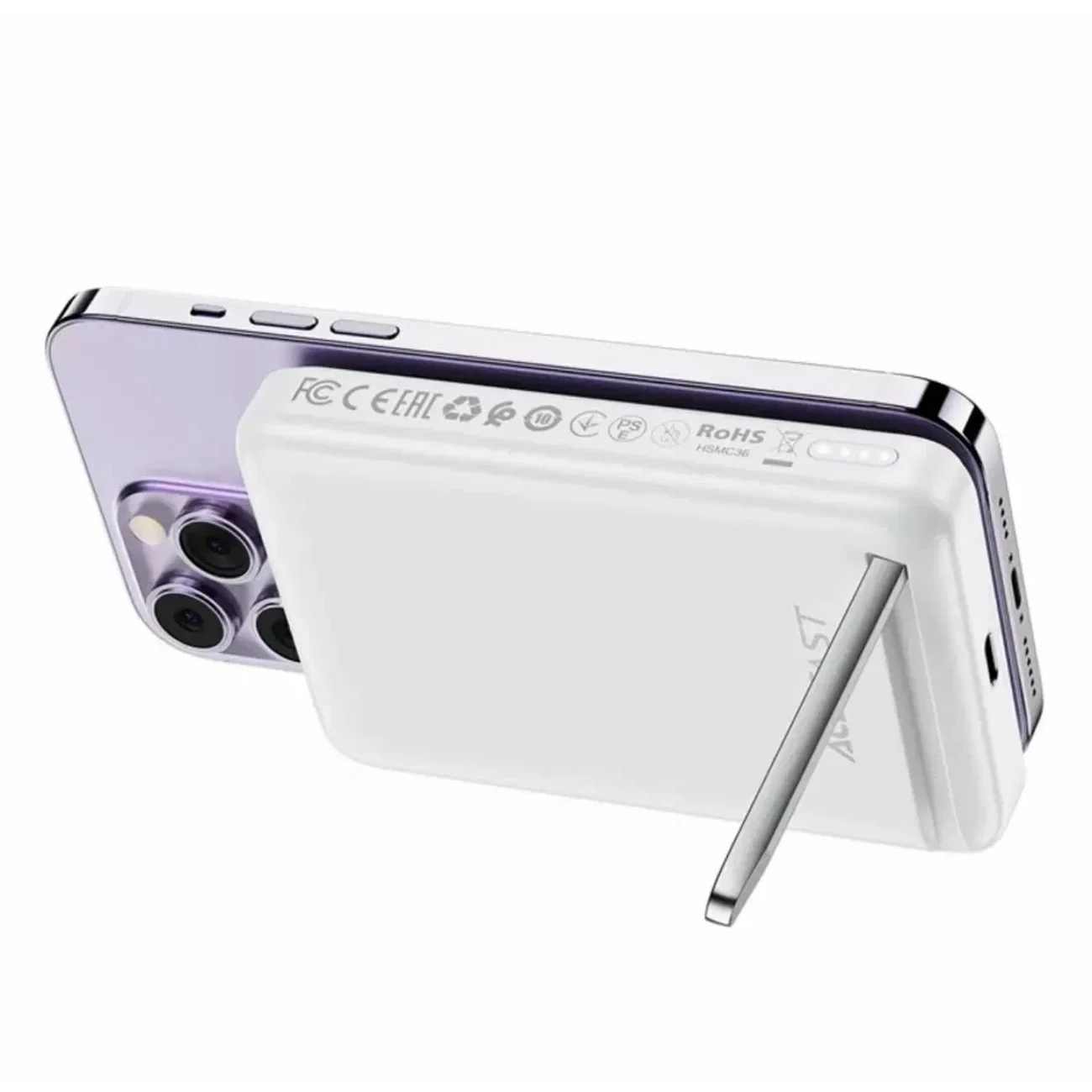 Портативный магнитный аккумулятор ACEFAS M6, 10000 мА·ч, беспроводная зарядка 20 Вт, PD, с подставкой, белый