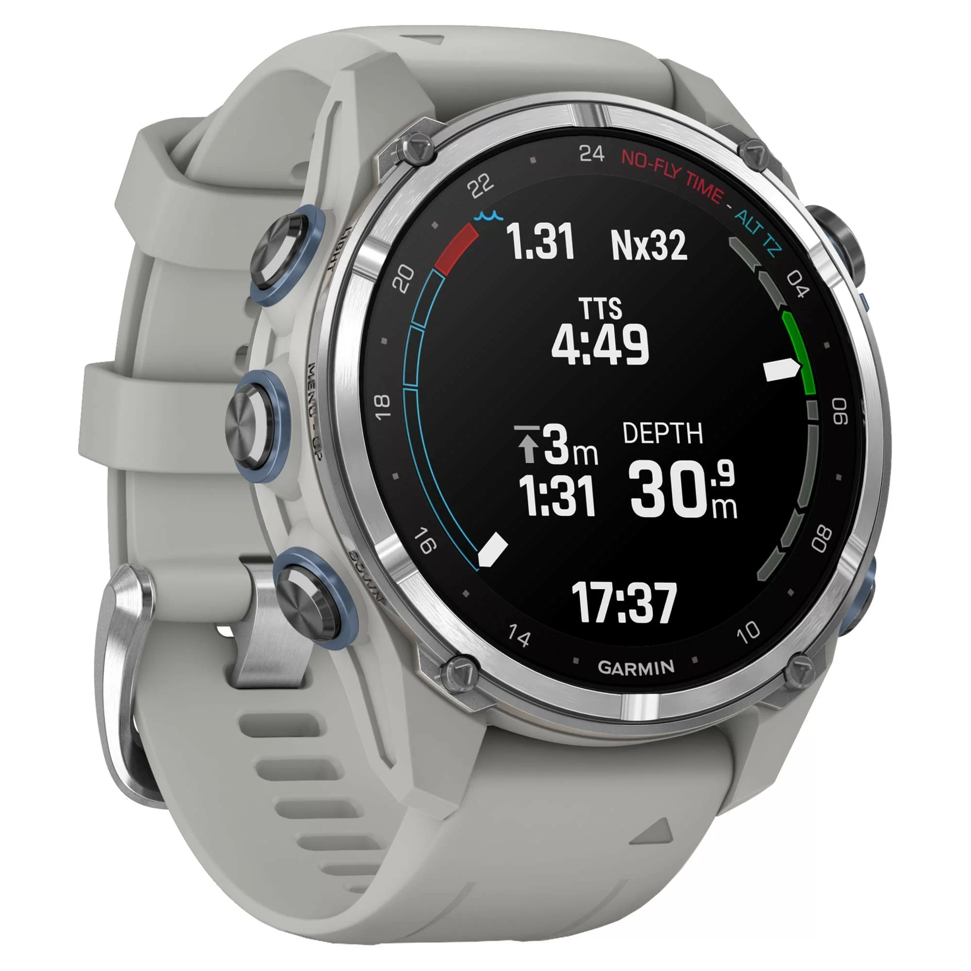Дайвинг-компьютер Garmin Descent Mk3, 43 мм (Stainless Steel / нержавеющая сталь, Fog Gray Silicone Band / силиконовый ремешок туманно-серый)
