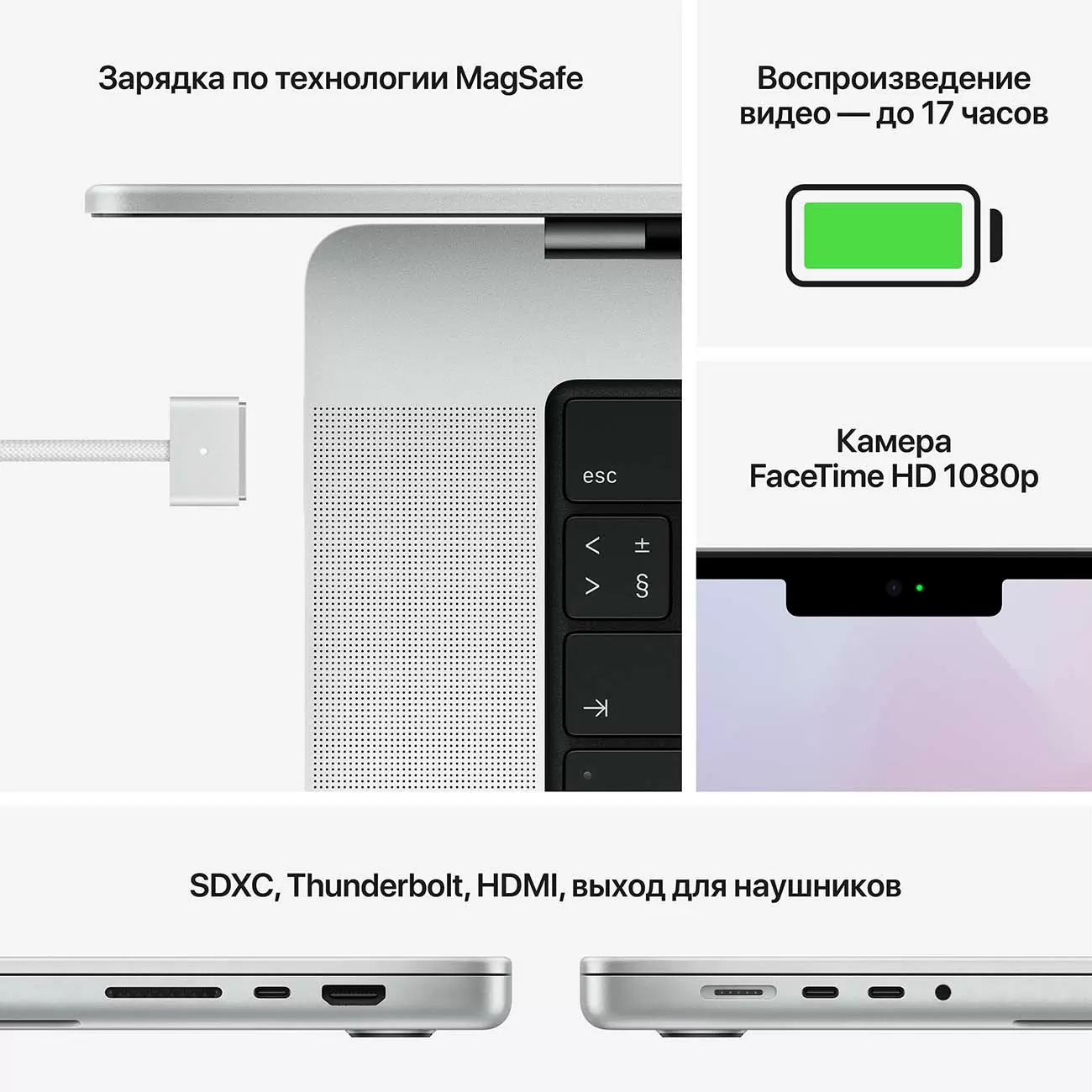 Ноутбук Apple MacBook Pro 14" 2021, MKGT3 (M1 3.2 ГГц, RAM 16 ГБ, SSD 1 ТБ), Silver