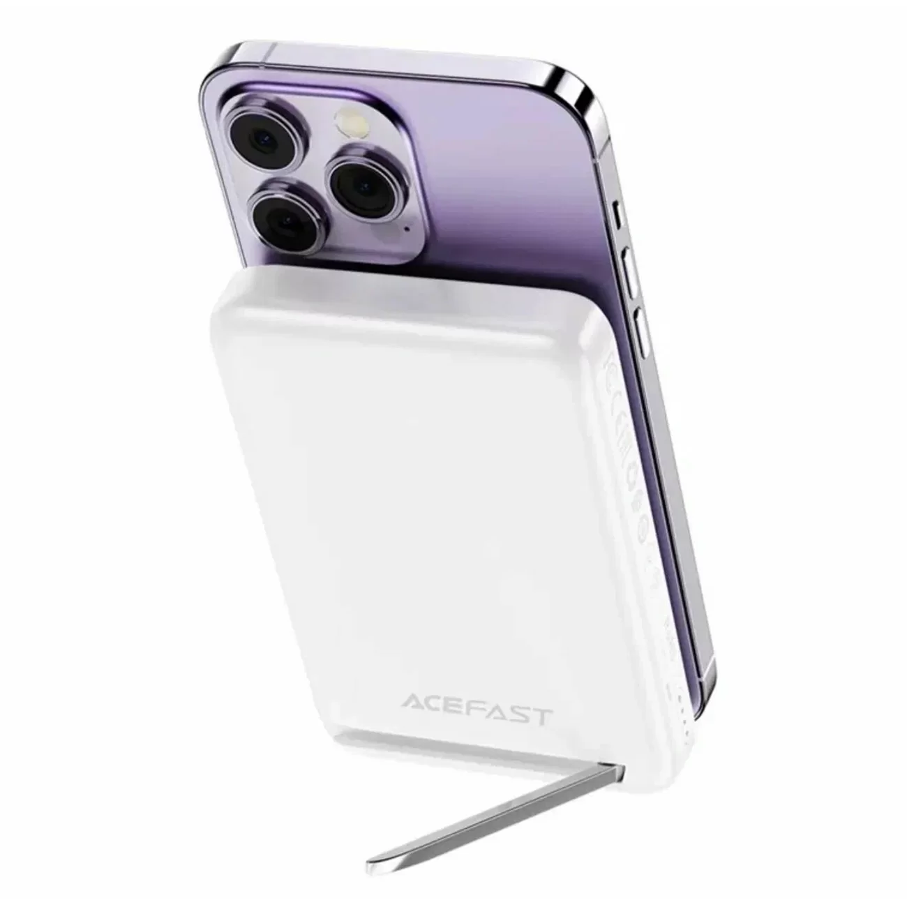 Портативный магнитный аккумулятор ACEFAS M6, 10000 мА·ч, беспроводная зарядка 20 Вт, PD, с подставкой, белый