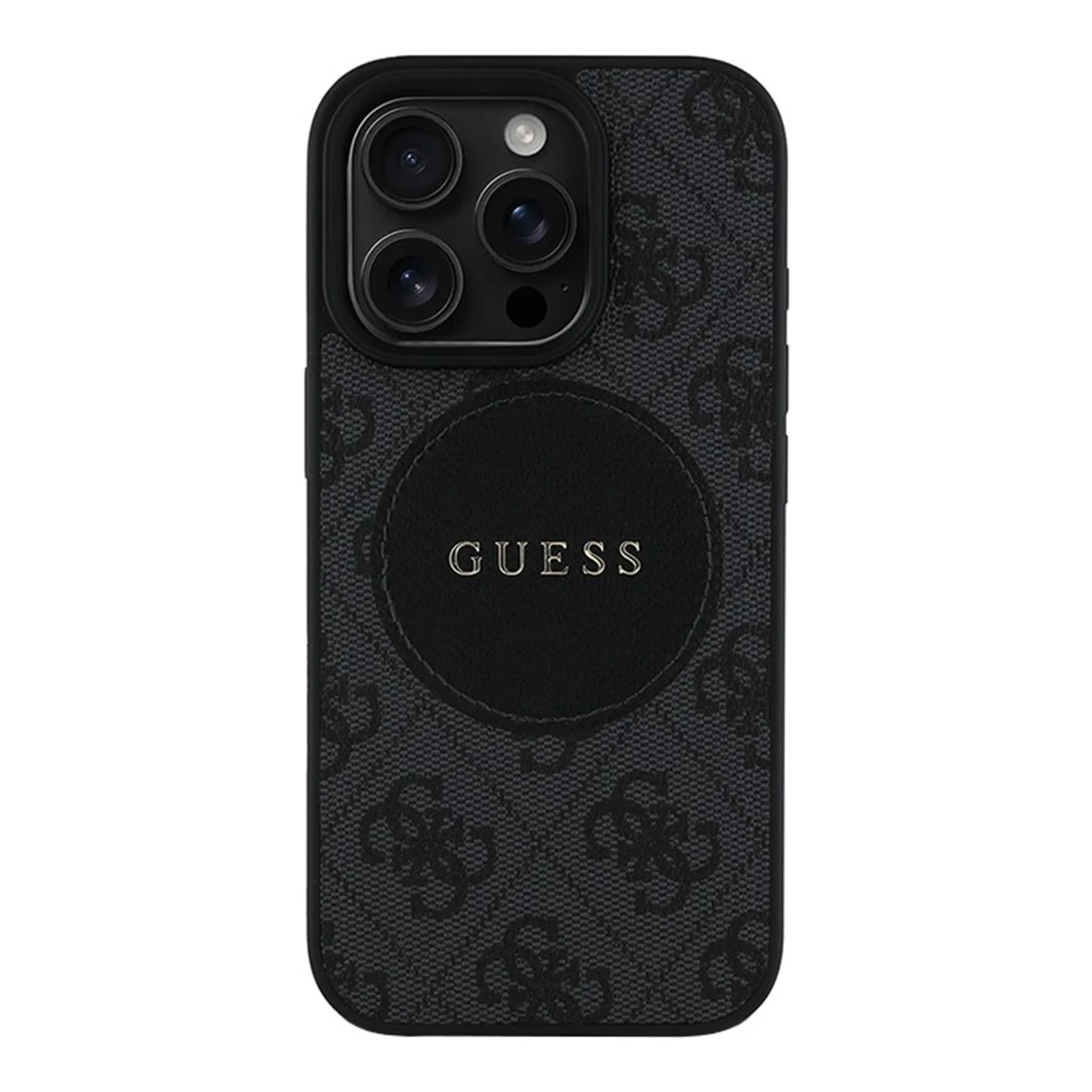 Чехол Guess PU 4G with Round Patch Metal Logo Hard Black (MagSafe) для iPhone 16