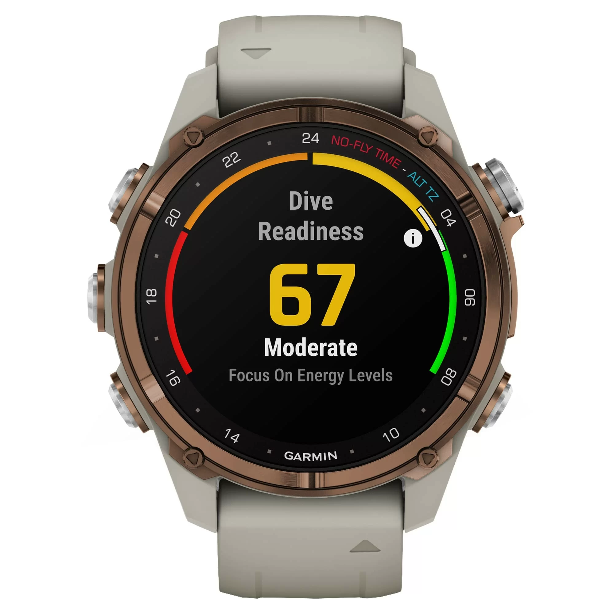 Дайвинг-компьютер Garmin Descent Mk3i, 43 мм (Bronze PVD Titanium / титановый корпус с бронзовым покрытием, French Gray Silicone Band / силиконовый ремешок серо-бежевый)