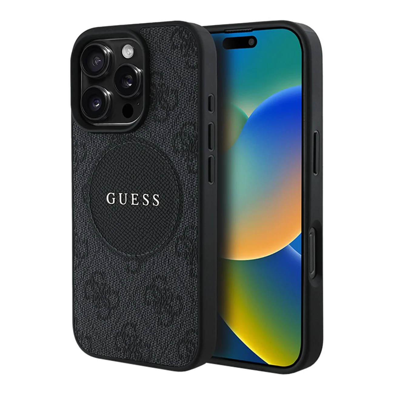 Чехол Guess PU 4G with Round Patch Metal Logo Hard Black (MagSafe) для iPhone 16