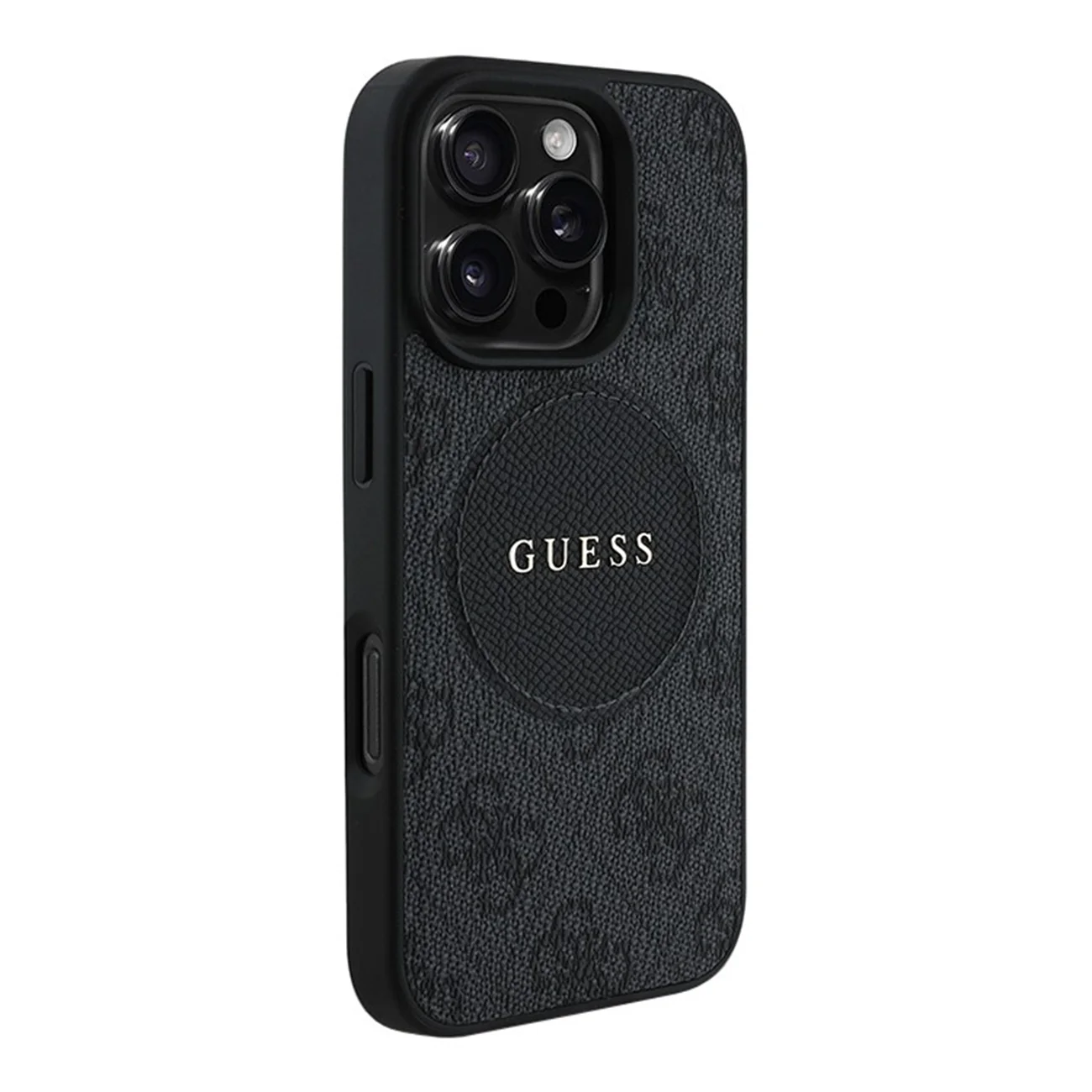 Чехол Guess PU 4G with Round Patch Metal Logo Hard Black (MagSafe) для iPhone 16