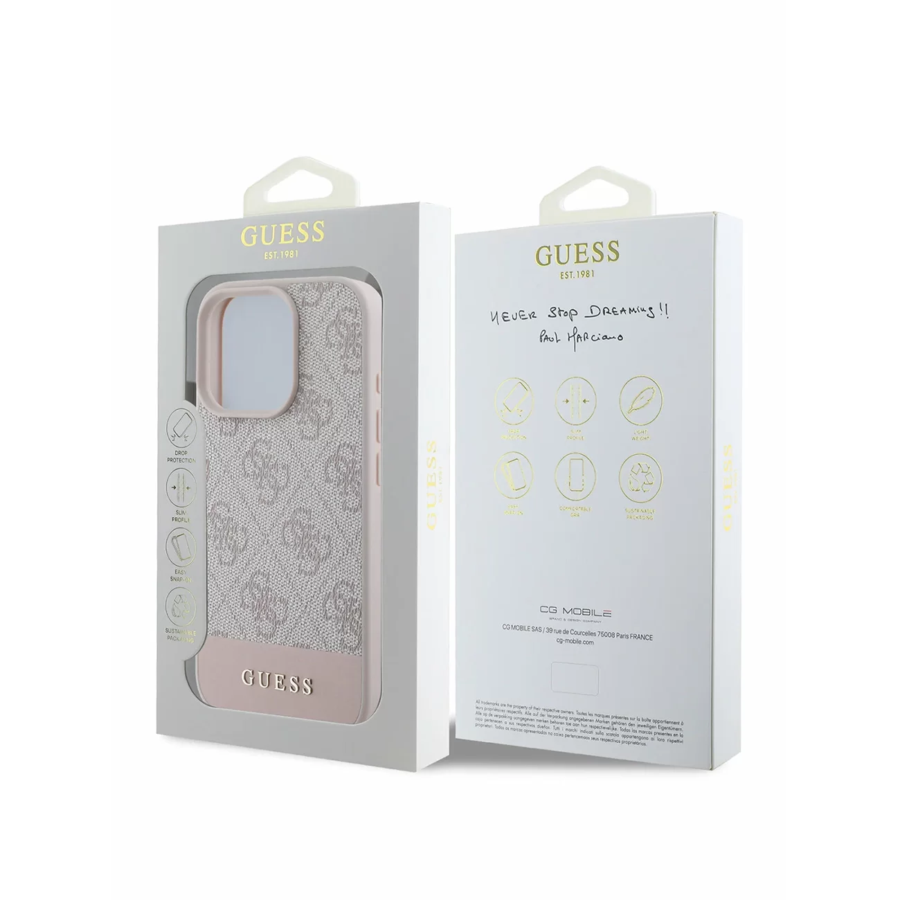 Чехол Guess PU 4G Bottom Stripe Metal Logo Hard Pink для iPhone 16