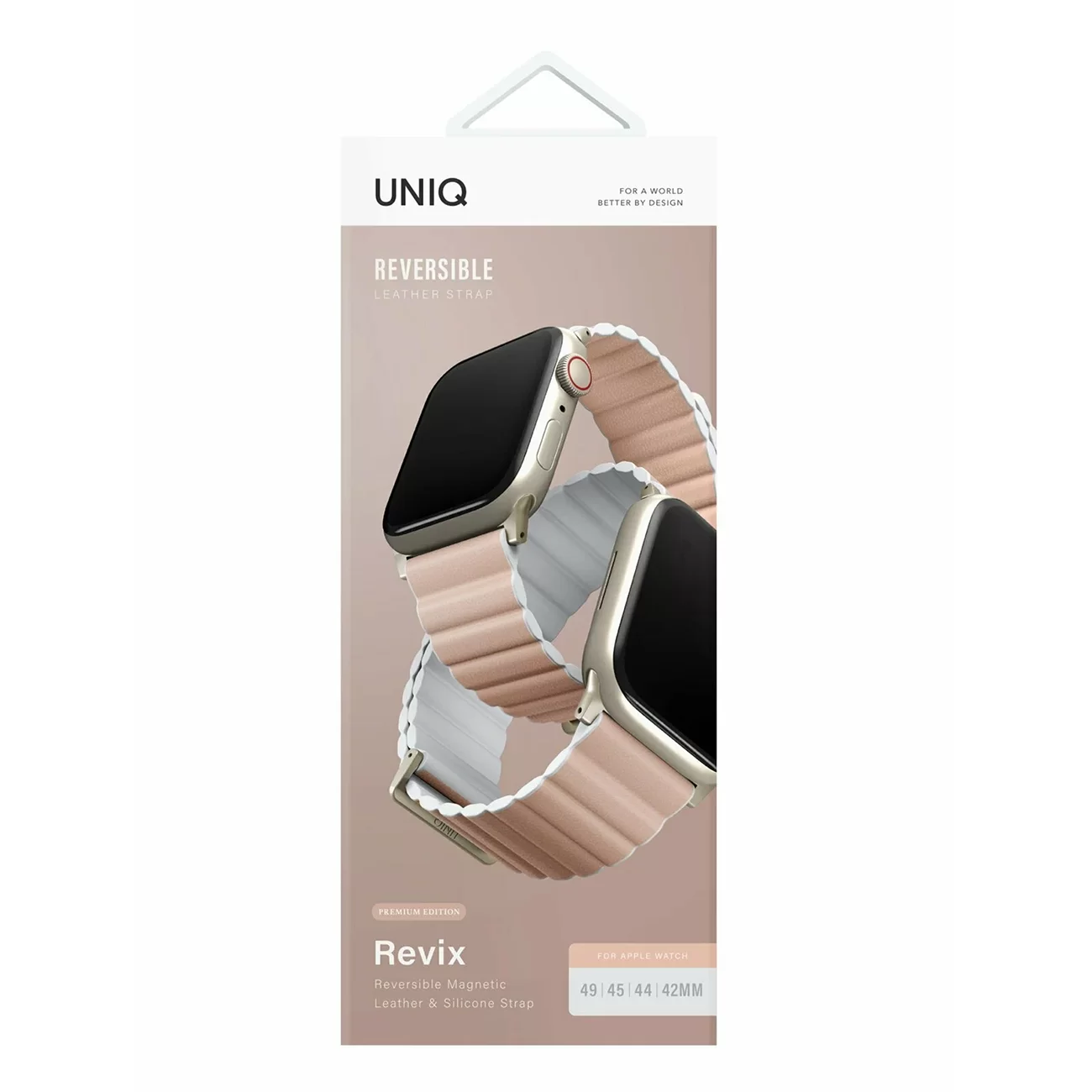 Ремешок Uniq Revix Premium Edition Leather/Silicone Blush Pink/White для Apple Watch 42/44/45/49 мм Ремешок Uniq Revix Premium Edition Leather/Silicone Blush Pink/White для Apple Watch 42/44/45/49 мм
