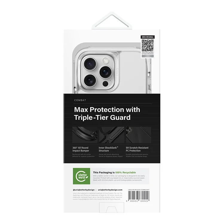 Чехол Uniq Combat LifePro Active для iPhone 16 Pro Max Белый светящийся (MagSafe)