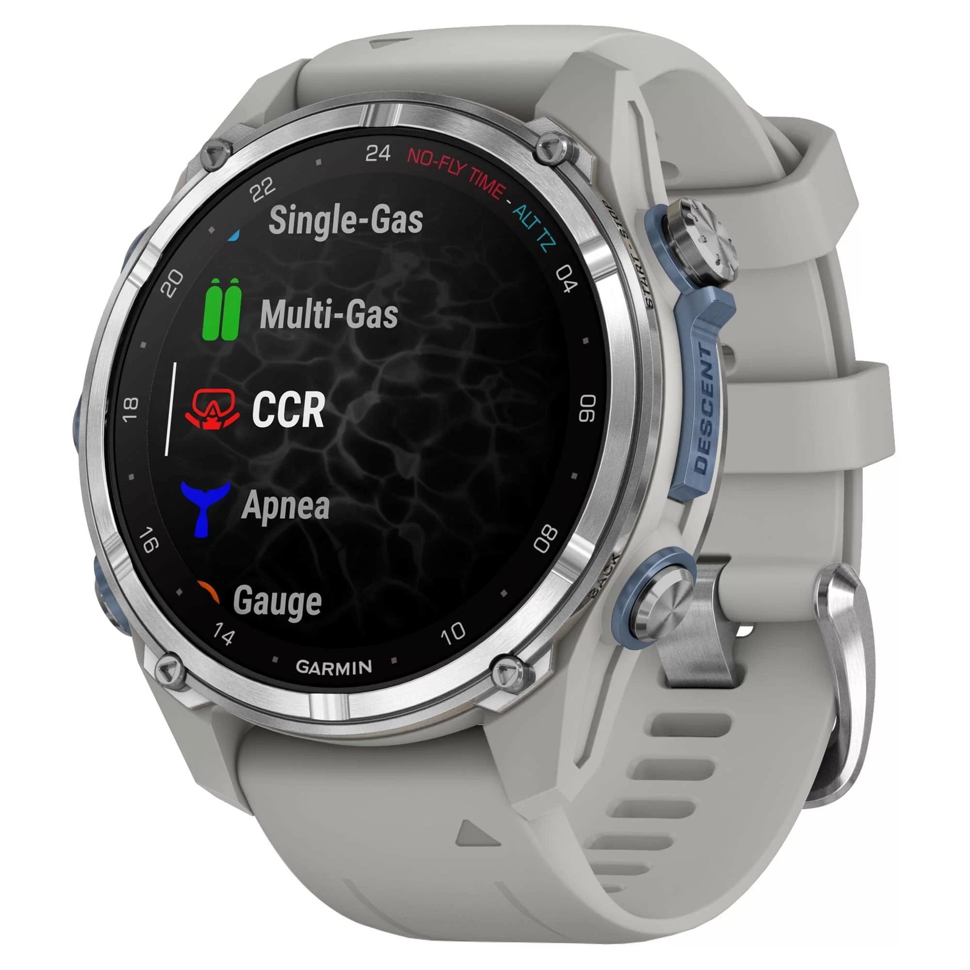 Дайвинг-компьютер Garmin Descent Mk3, 43 мм (Stainless Steel / нержавеющая сталь, Fog Gray Silicone Band / силиконовый ремешок туманно-серый)