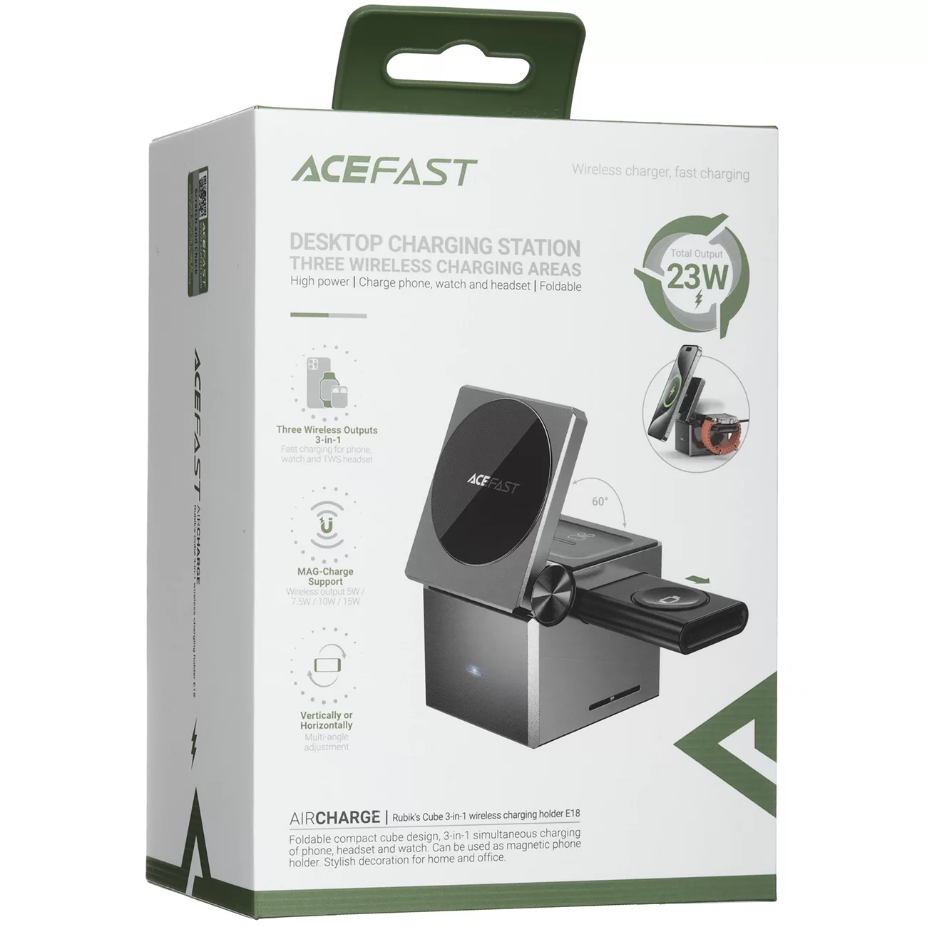 Беспроводное зарядное устройство ACEFAST E18, 3 в 1, 23 Вт, с MagSafe и Qi, серое