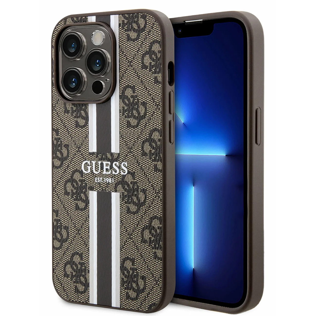 Чехол Guess PU 4G Stripes Hard Brown (MagSafe) для iPhone 15 Pro Max