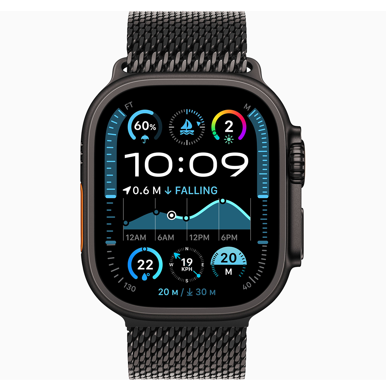 Умные часы Apple Watch Ultra 2 Black Tiatanium, Titanium Milanese Loop, Black, 49 мм