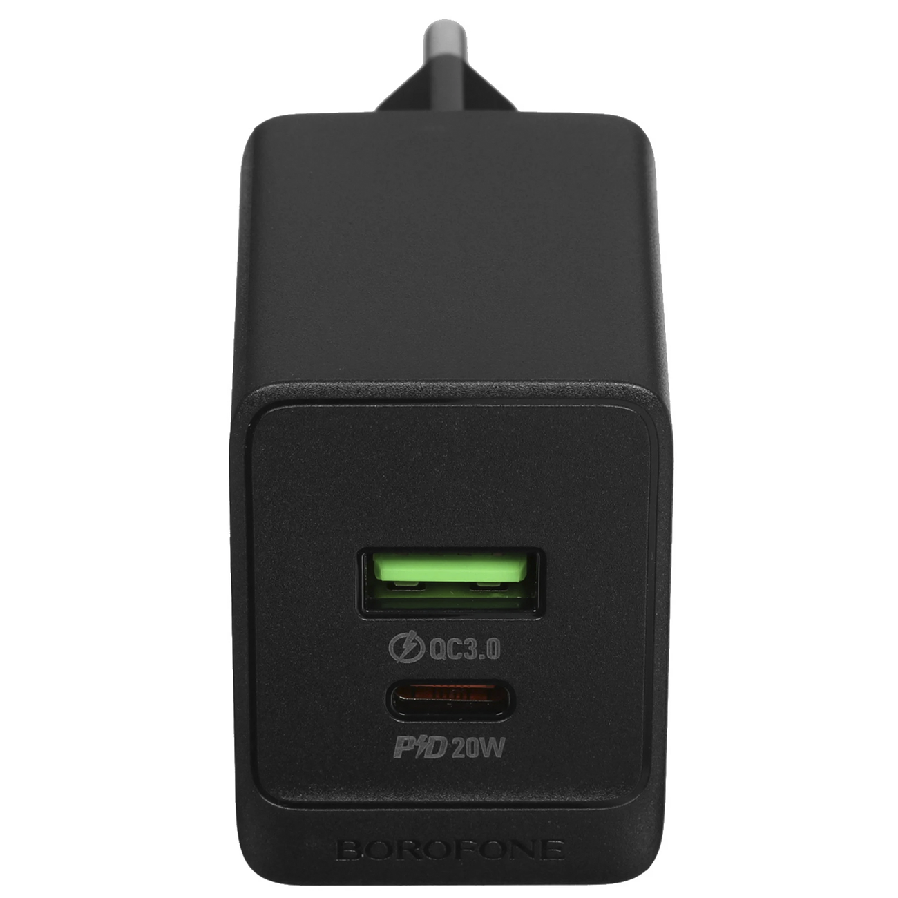 Сетевое зарядное устройство Borofone BAS14A, 20 Вт, 1×USB-C + 1×USB-A, чёрное