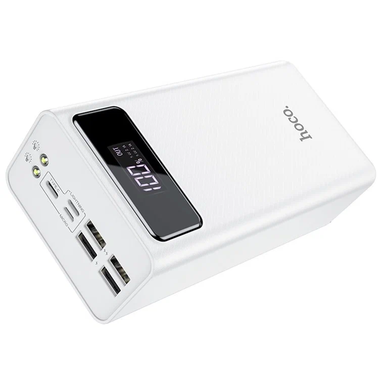 Портативный аккумулятор Hoco J65B, 50000 мА·ч, 4×USB, LED-дисплей и фонарик, белый