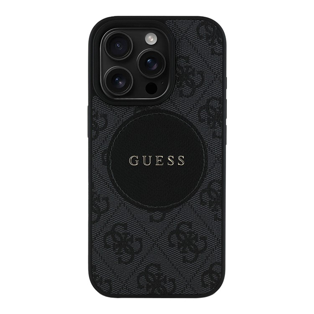 Чехол Guess PU 4G with Round Patch Metal Logo Hard Black (MagSafe) для iPhone 16