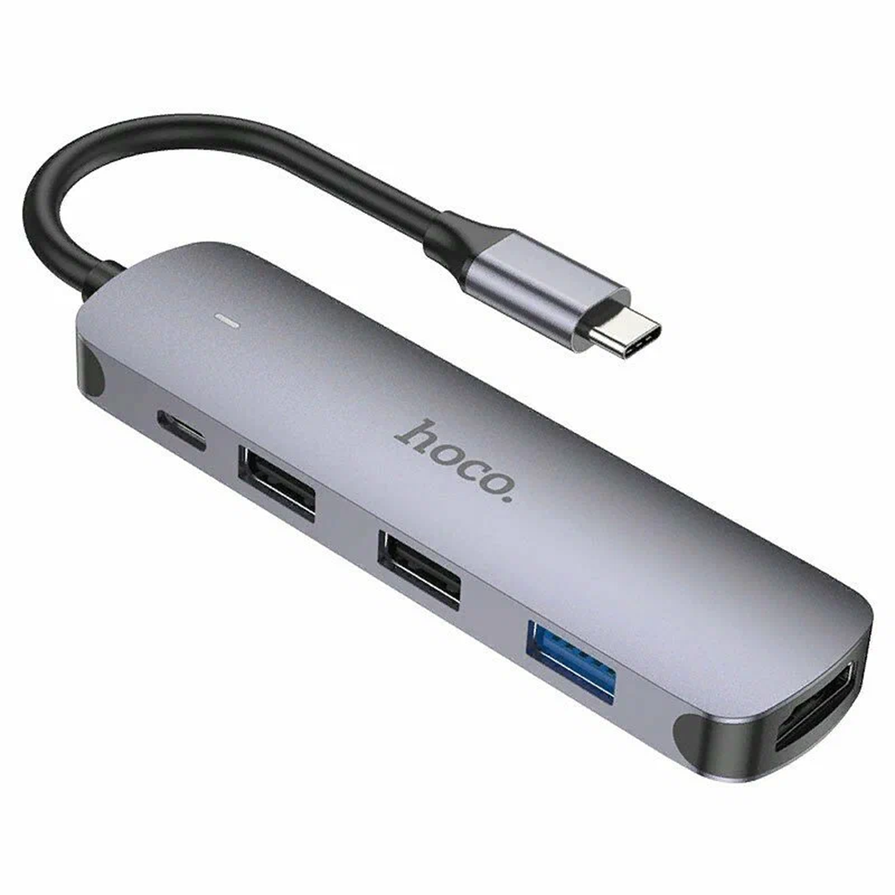 Переходник Hoco HB27, 5-в-1, Type-C на USB-C + 2×USB 2.0 + USB 3.0 + HDMI, 13 см, чёрный