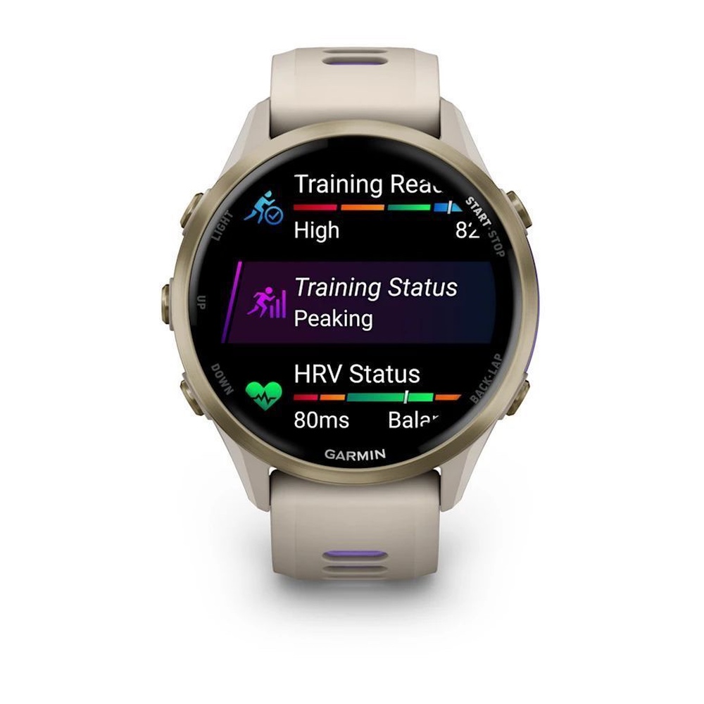 Спортивные часы Garmin Forerunner 570, 42 мм, Soft Gold Titanium French Gray / Translucent Indigo (Бежевый с фиолетовым)