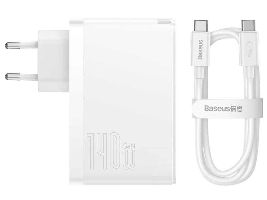 Сетевое зарядное устройство Baseus CCGP100202, 140 Вт, 2×USB-C + USB-A, белое
