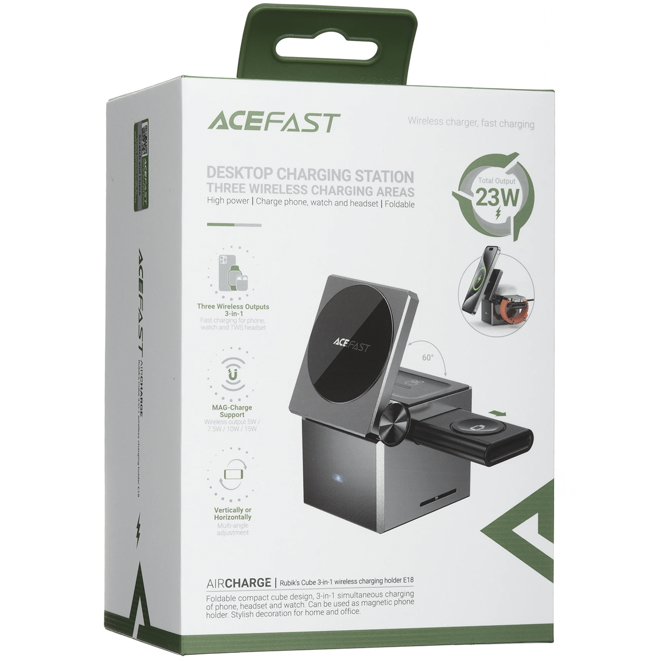 Беспроводное зарядное устройство ACEFAST E18, 3 в 1, 23 Вт, с MagSafe и Qi, серое